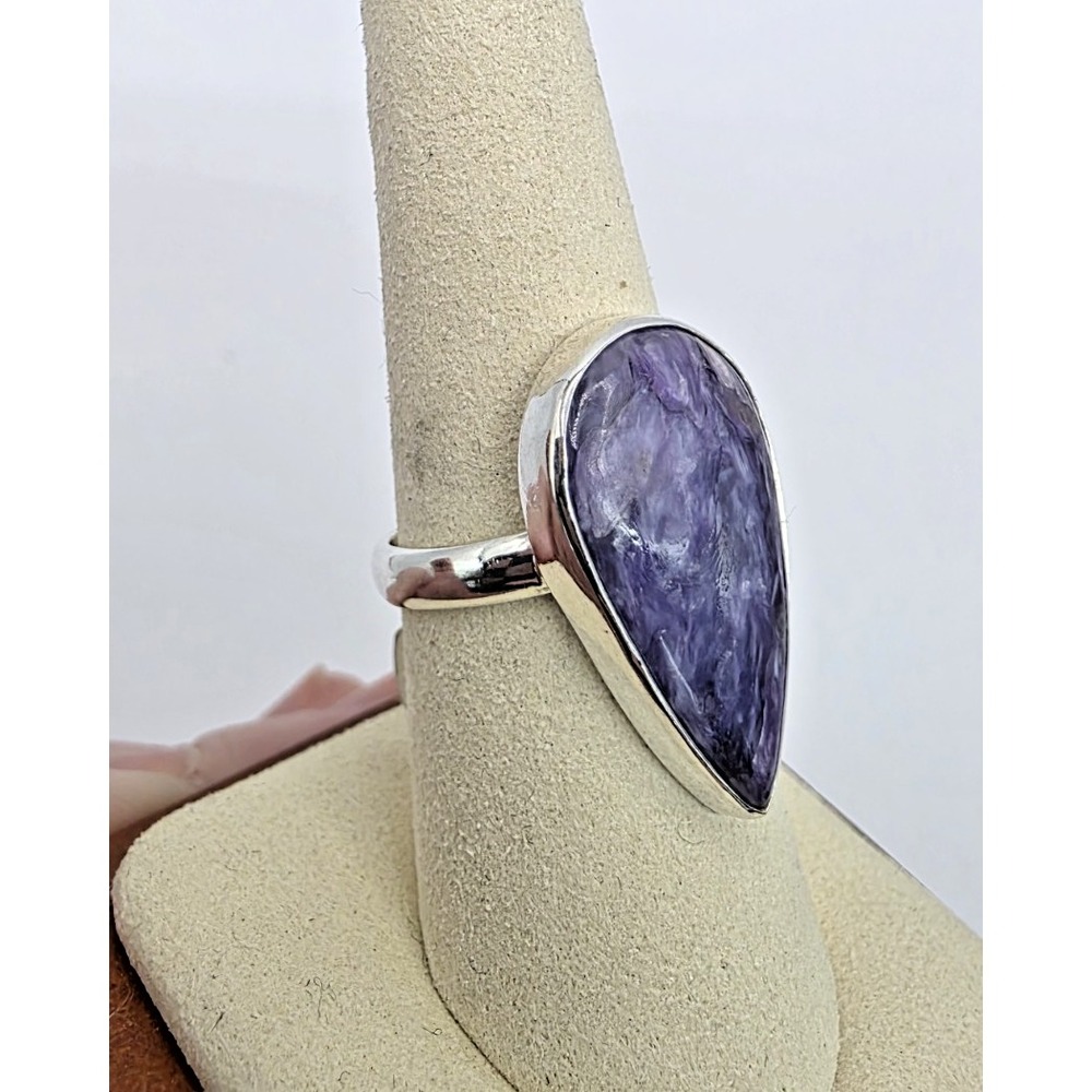 Natural Siberian purple Charoite Ring Sterling Silver‎ 925 Size 8 Teardrop NWT